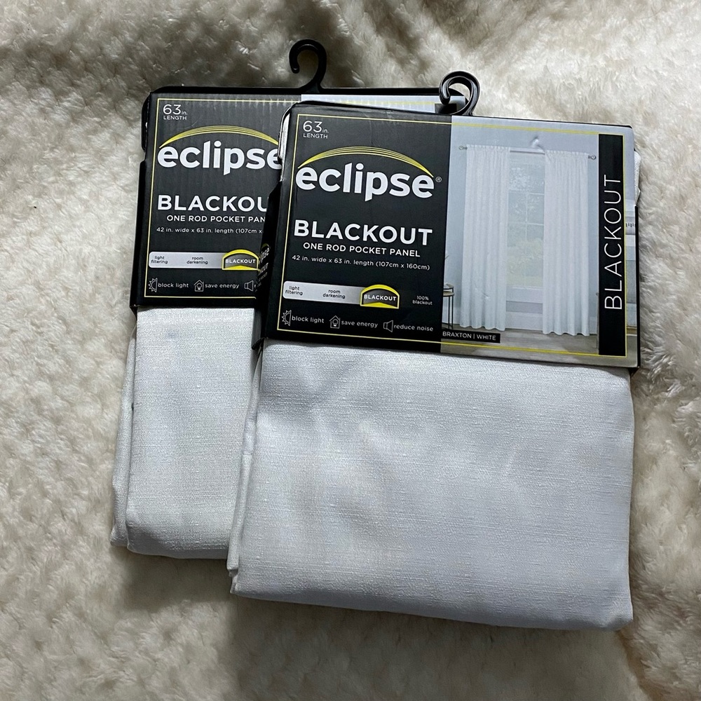 Eclipse White Room Darkening Curtains 63”x42” NWT